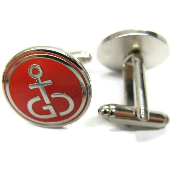 Vintage Gibdock Cufflinks European Ship Repair Company Silver Tone Red Enamel - Picture 11 of 14